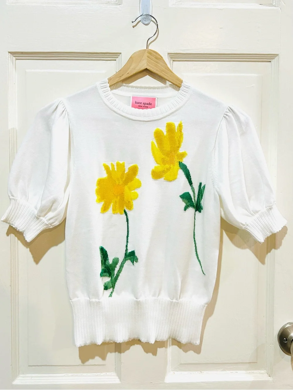 Kate Spade Sweater Daisy Puff Sleeve Cottage Preppy Luxury Designer Size XS